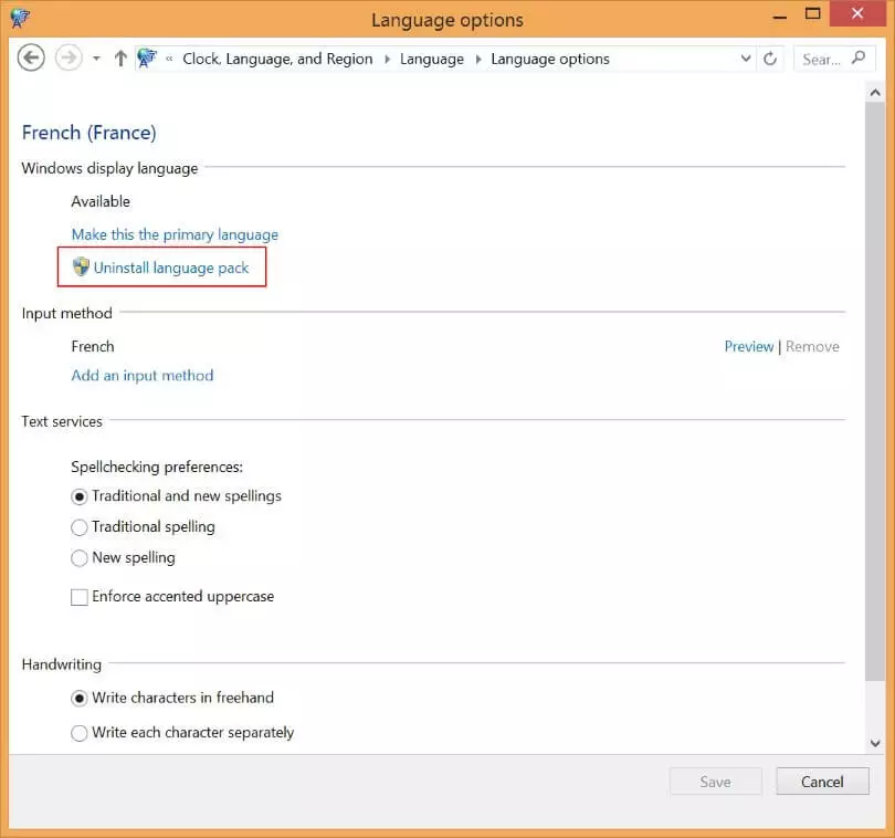 Disinstallazione di un Language Pack in Windows 8