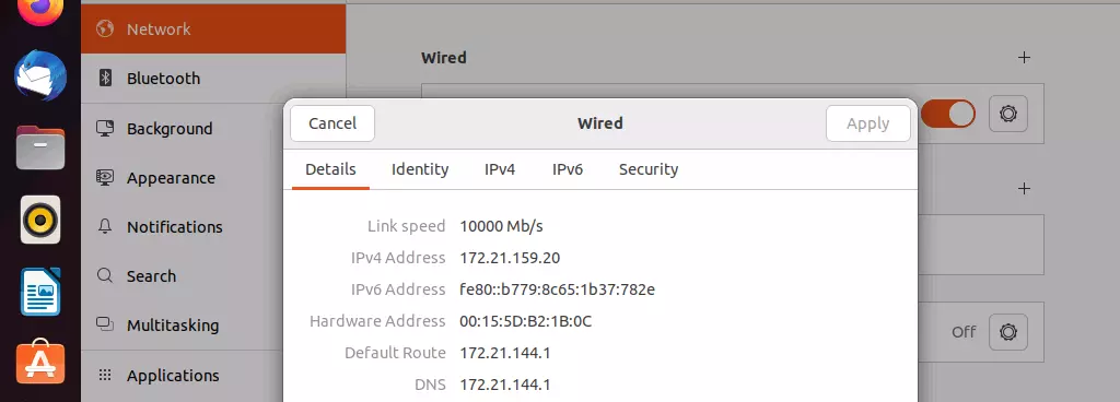Immagine: Screenshot delle opzioni di rete su Ubuntu
