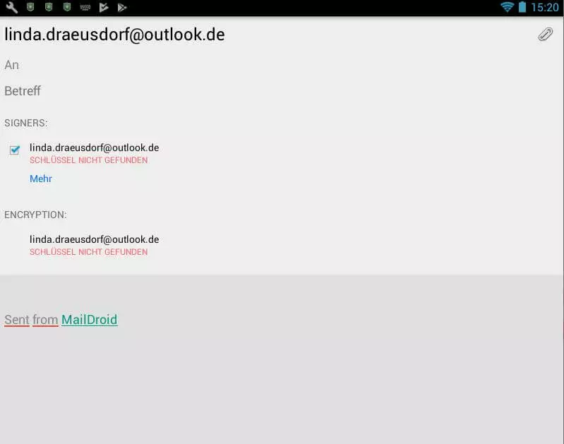MailDroid: finestra di messaggio