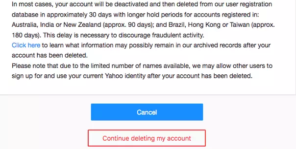 Informazioni relative alla cancellazione da Yahoo Informazioni relative alla cancellazione da Yahoo