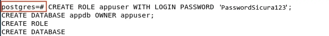 Immagine: Screenshot della shell di PostgreSQL