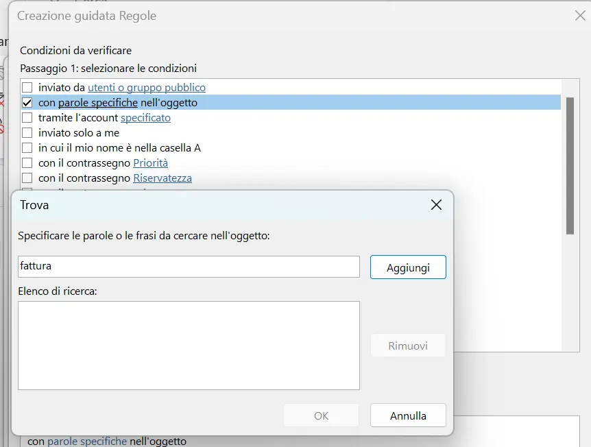 Creazione guidata Regole: modifica delle condizioni di una regola Immagine: Creazione guidata Regole: modifica delle condizioni di una regola