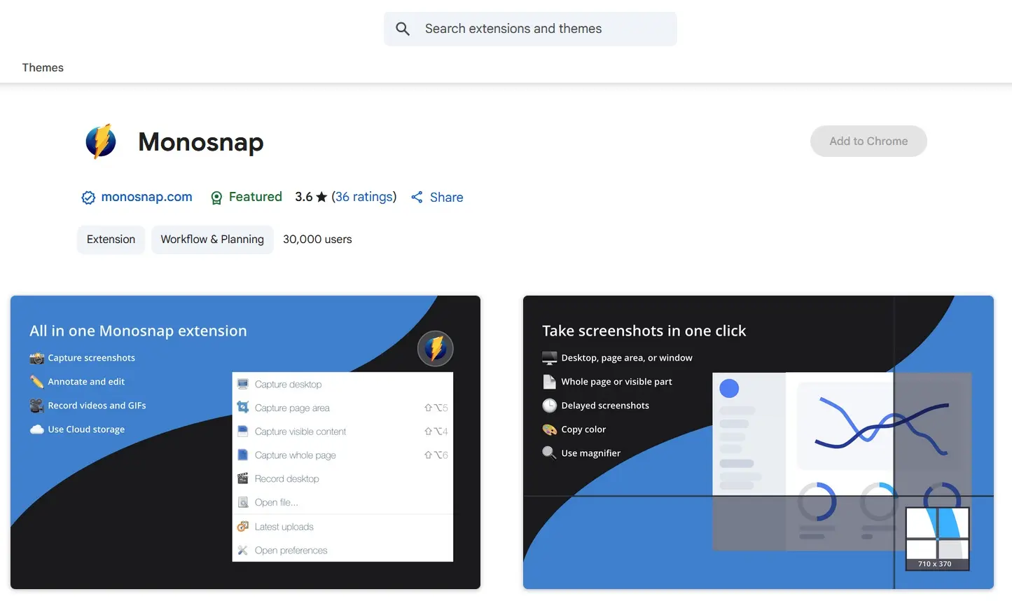 Immagine: Estensione Chrome dello strumento per fare screenshot Monosnap