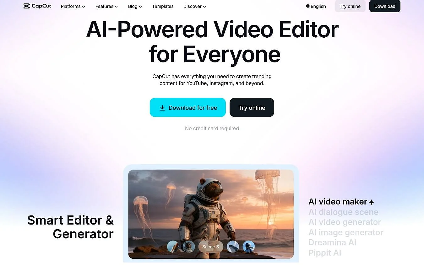 Sito web di CapCut Immagine: Sito web di CapCut
