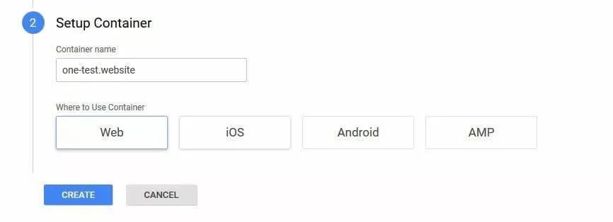 Impostazione del contenitore su Google Tag Manager