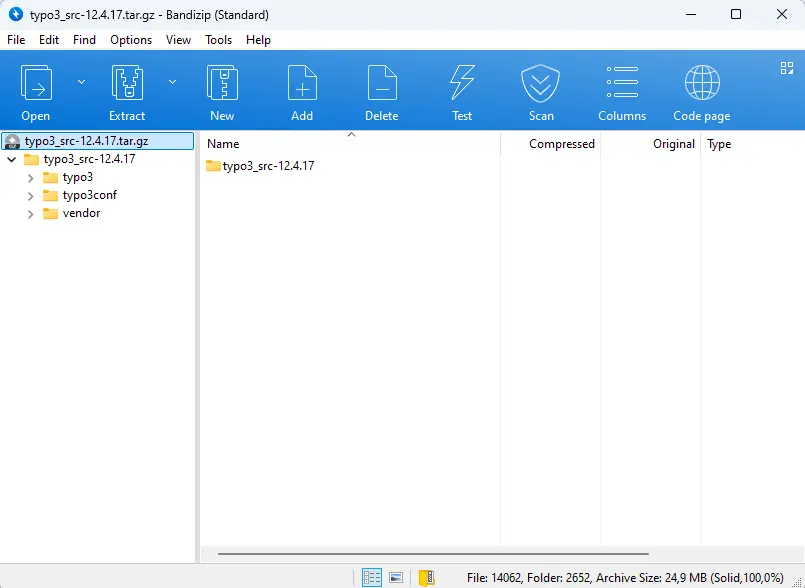 File sorgente TYPO3 in un archivio .tar Immagine: File sorgente TYPO3 in un archivio .tar