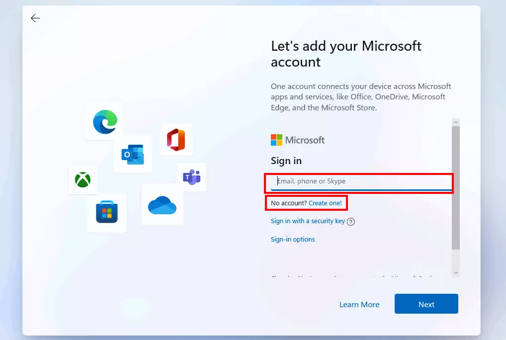 Immagine: Installazione di Windows 11: aggiungere un account Microsoft
