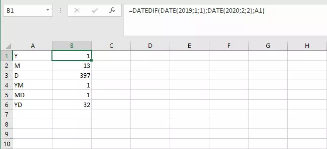 Funzione DATA.DIFF in Excel con diverse unità