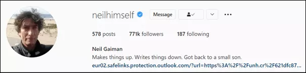 Immagine: Biografia su Instagram di Neil Gaiman