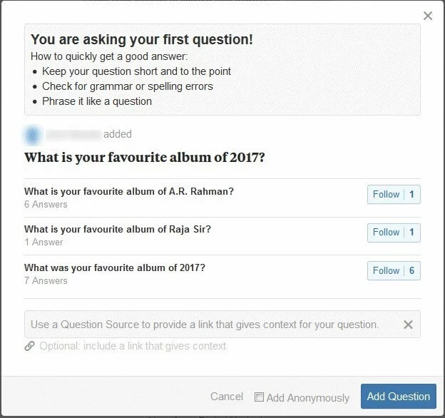 Immagine: La funzione domande sulla versione inglese di Quora