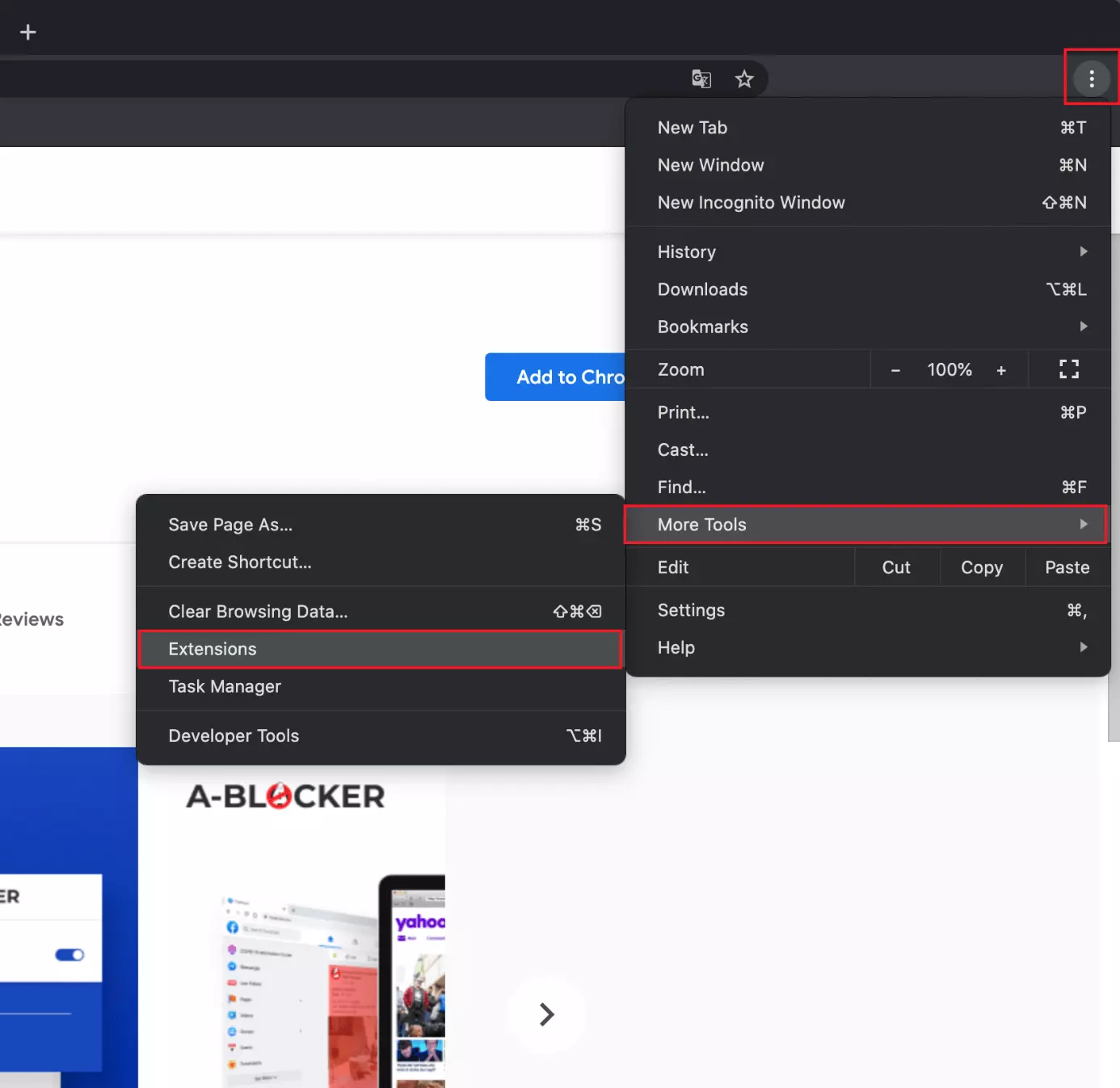Immagine: Il percorso per aprire la schermata di gestione degli add-on in Chrome