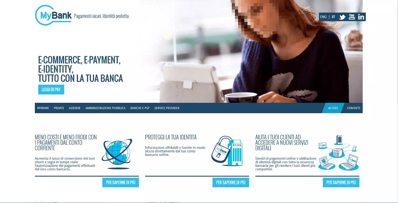 Immagine: Pagina iniziale di MyBank in italiano