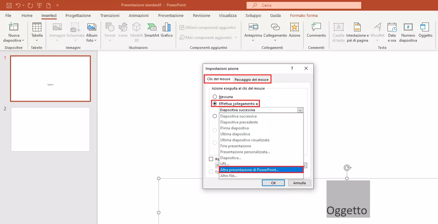 Immagine: PowerPoint 365: Impostazioni azione