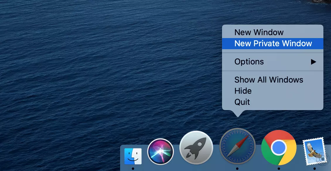 Immagine: Accedere alla navigazione privata in Safari sul Mac tramite il dock