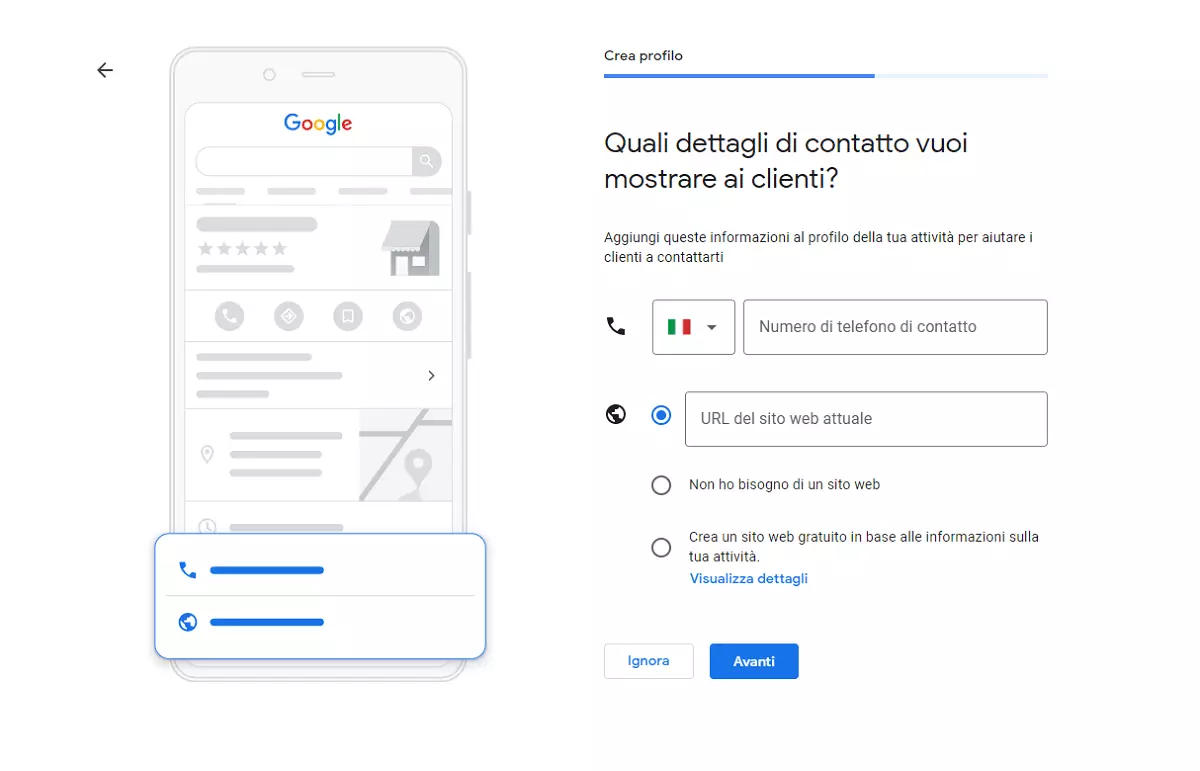 Registrarsi a Google My Business: determinare i dettagli di contatto