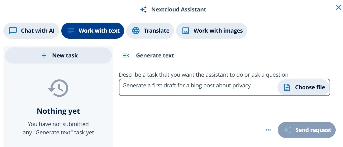 Nextcloud Workspace: Assistant Immagine: Nextcloud Workspace: Assistant