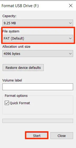 Immagine: Formattazione della chiavetta USB