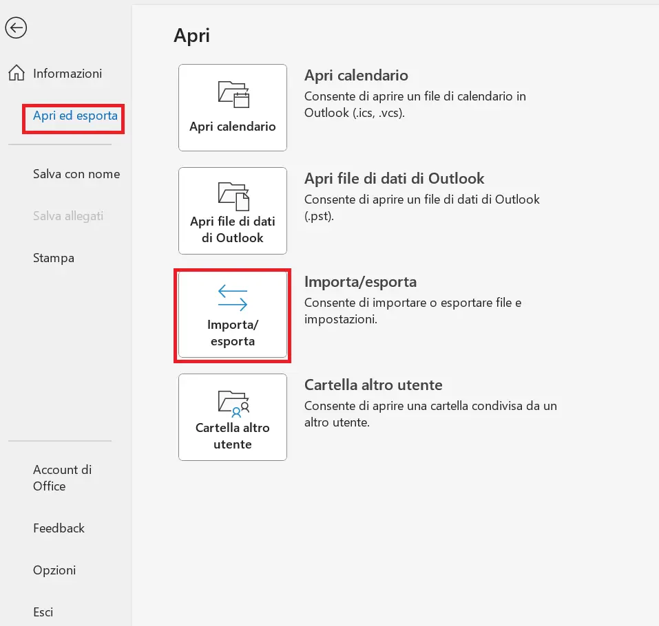 Immagine: Outlook 365: apri ed esporta