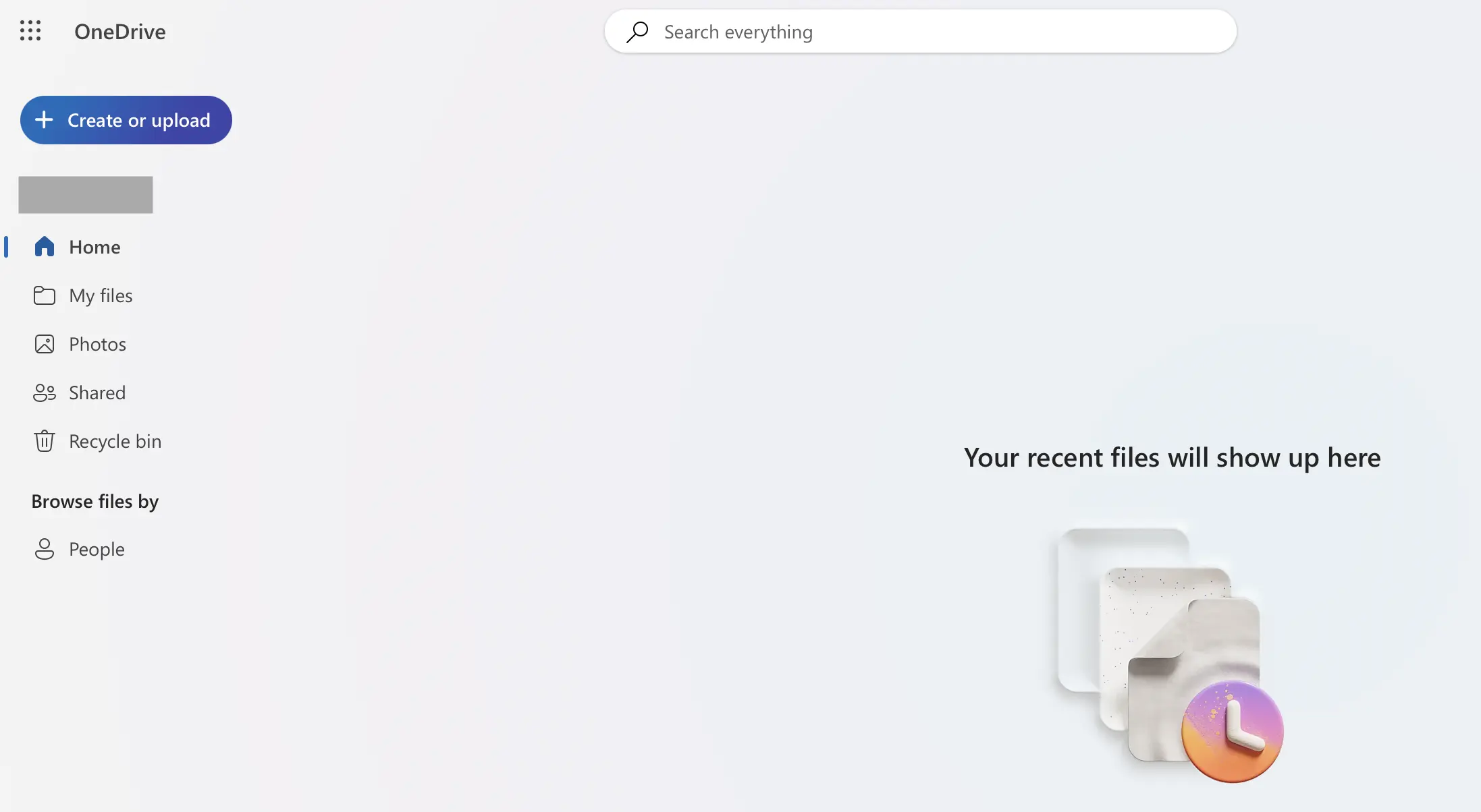 Pannello di controllo web di OneDrive: pagina iniziale Immagine: Pannello di controllo web di OneDrive: pagina iniziale