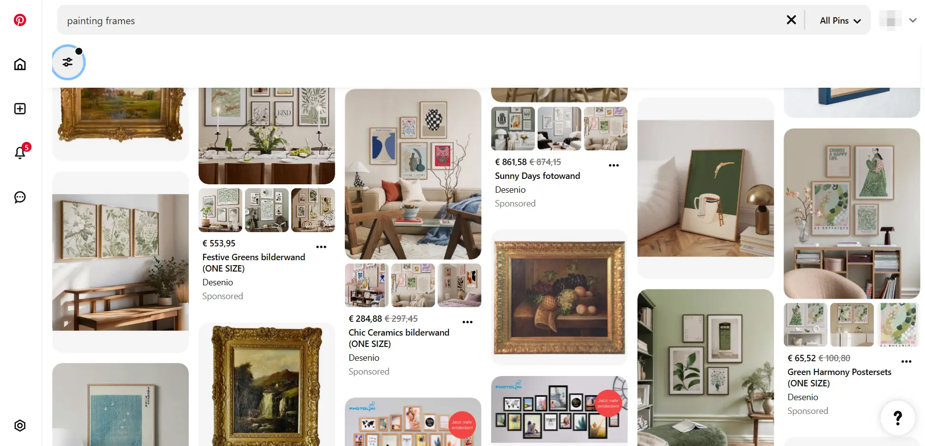 Schermata di ricerca della funzione Esplora per il termine “cornice” su Pinterest Immagine: Schermata di ricerca della funzione Esplora per il termine “cornice” su Pinterest