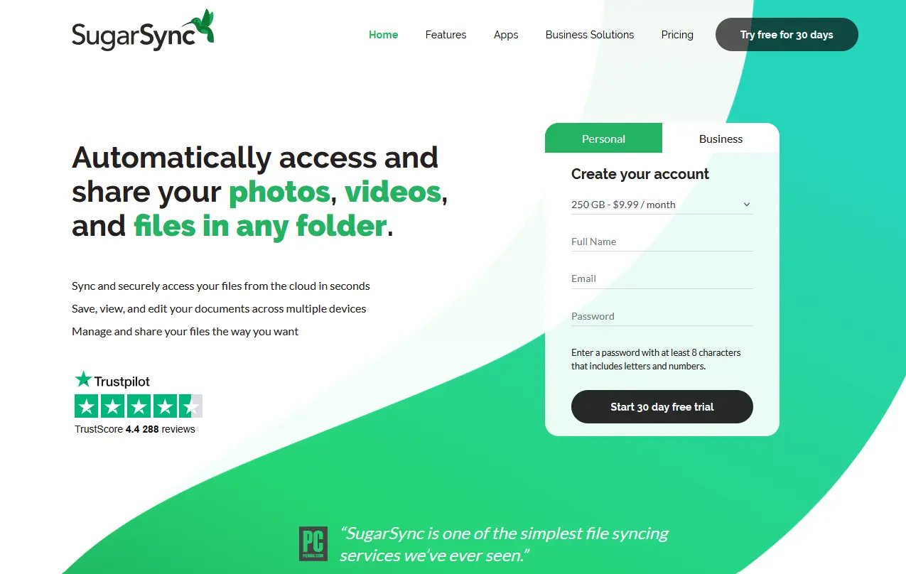 Screenshot del sito di SugarSync Immagine: Screenshot del sito di SugarSync