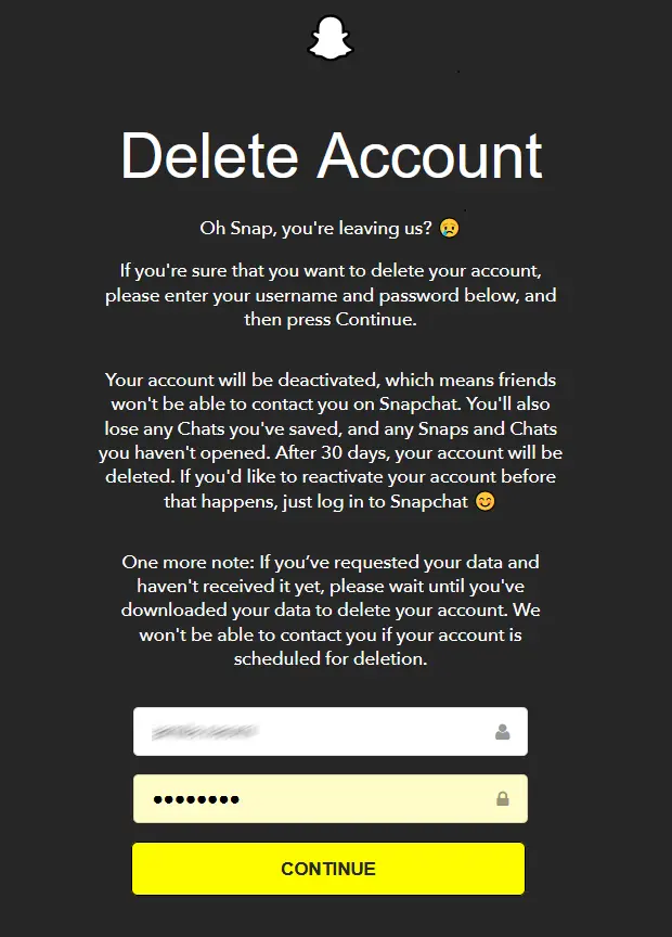 Eliminare l’account di Snapchat Immagine: Eliminare l’account di Snapchat