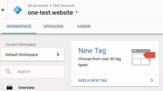 Area di lavoro su Google Tag Manager