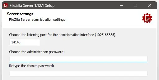 Immagine: Impostazioni del server FileZilla con numero di porta