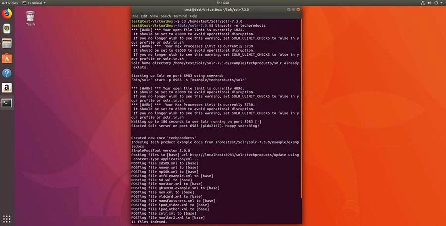 Sotto Ubuntu 17. “bin/solr – techproducts” inizia una demo con dati e configurazioni predefinite.