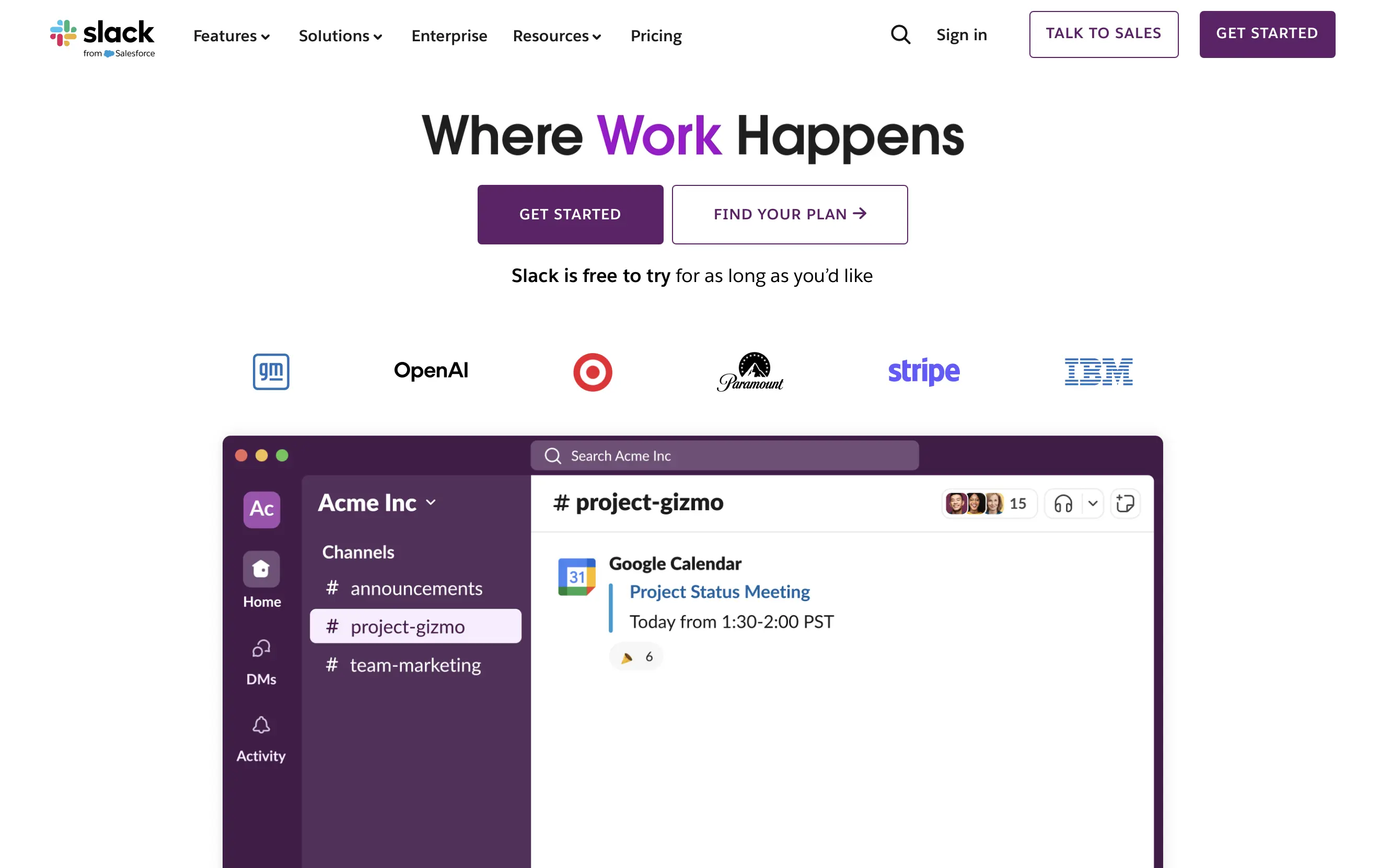 Screenshot del sito web di Slack Immagine: Screenshot del sito web di Slack