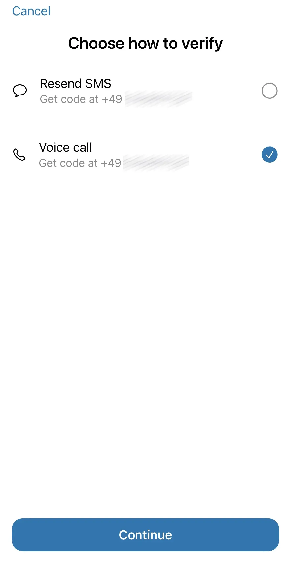 Schermata per la selezione del metodo di verifica Immagine: Schermata per la selezione del metodo di verifica