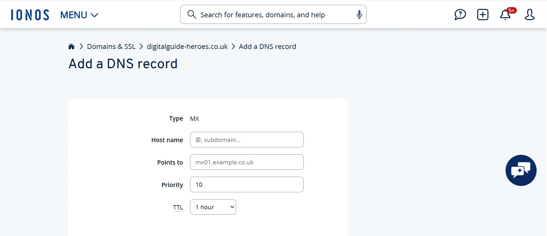 Cloud Panel di IONOS: aggiungi record DNS Immagine: Cloud Panel di IONOS: aggiungi record DNS