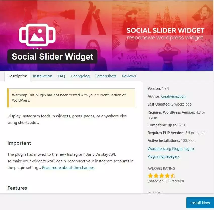 Widget per integrare Instagram su WordPress: Social Slider Widget