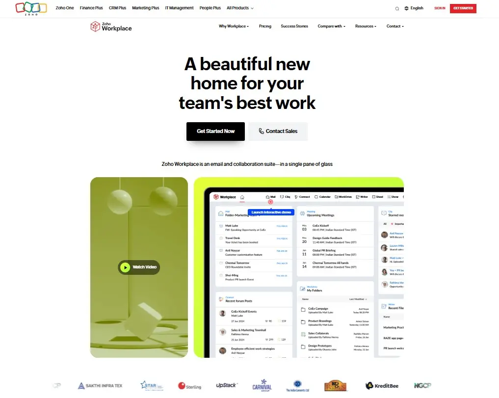 Sito web di Zoho Workplace con suite di collaborazione unificata Immagine: Sito web di Zoho Workplace con suite di collaborazione unificata
