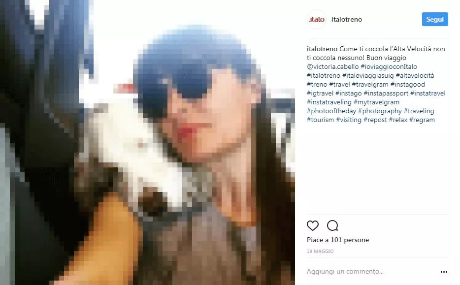 Selfie famoso sul profilo ufficiale di Italo Treno su Instagram nella visualizzazione dal browser