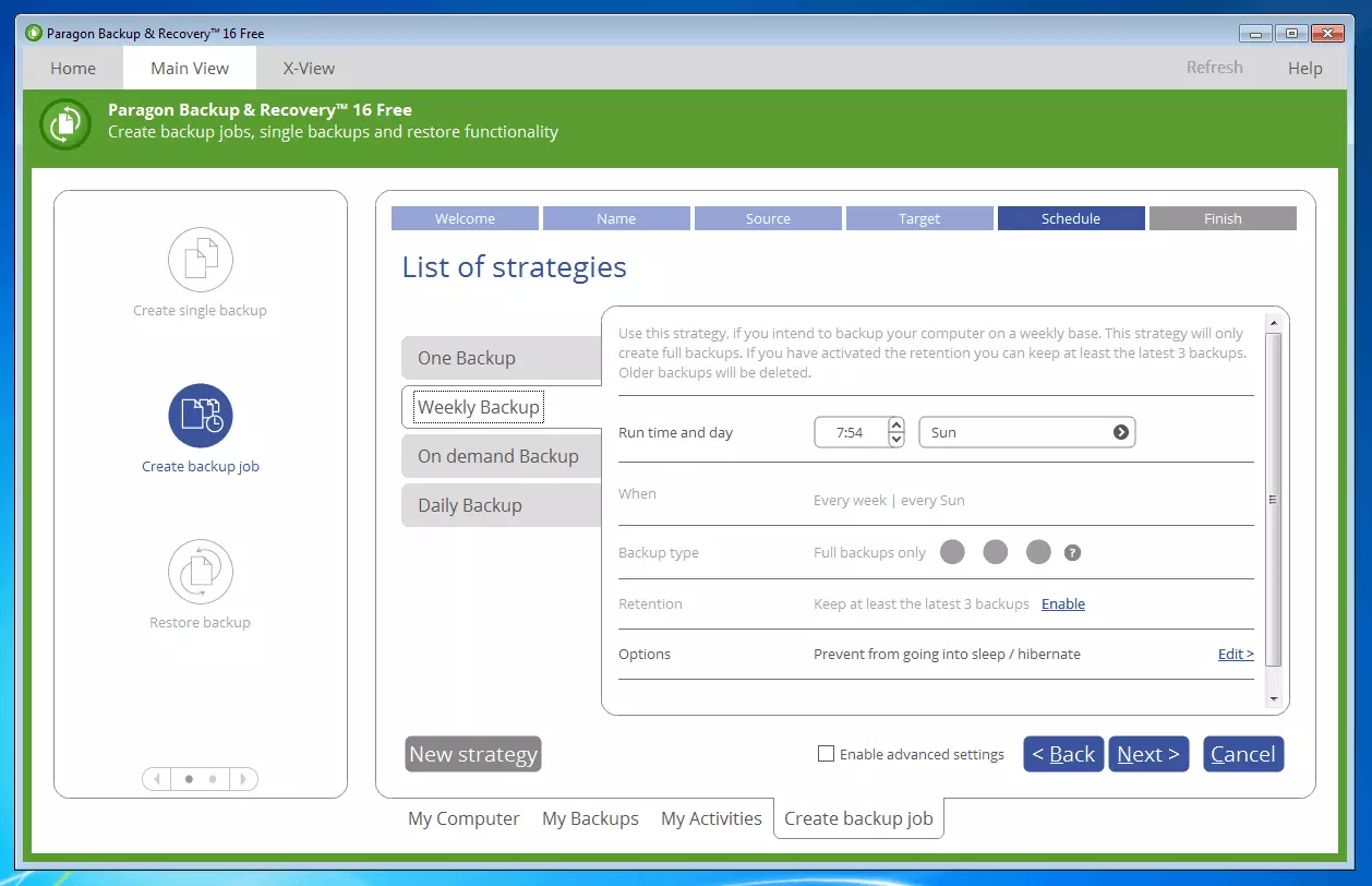 Paragon Backup & Recovery 16 Free: funzione calendario per i backup