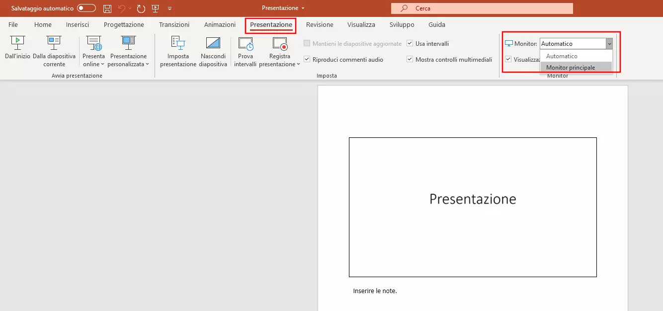 Immagine: Selezionate lo schermo di presentazione di PowerPoint