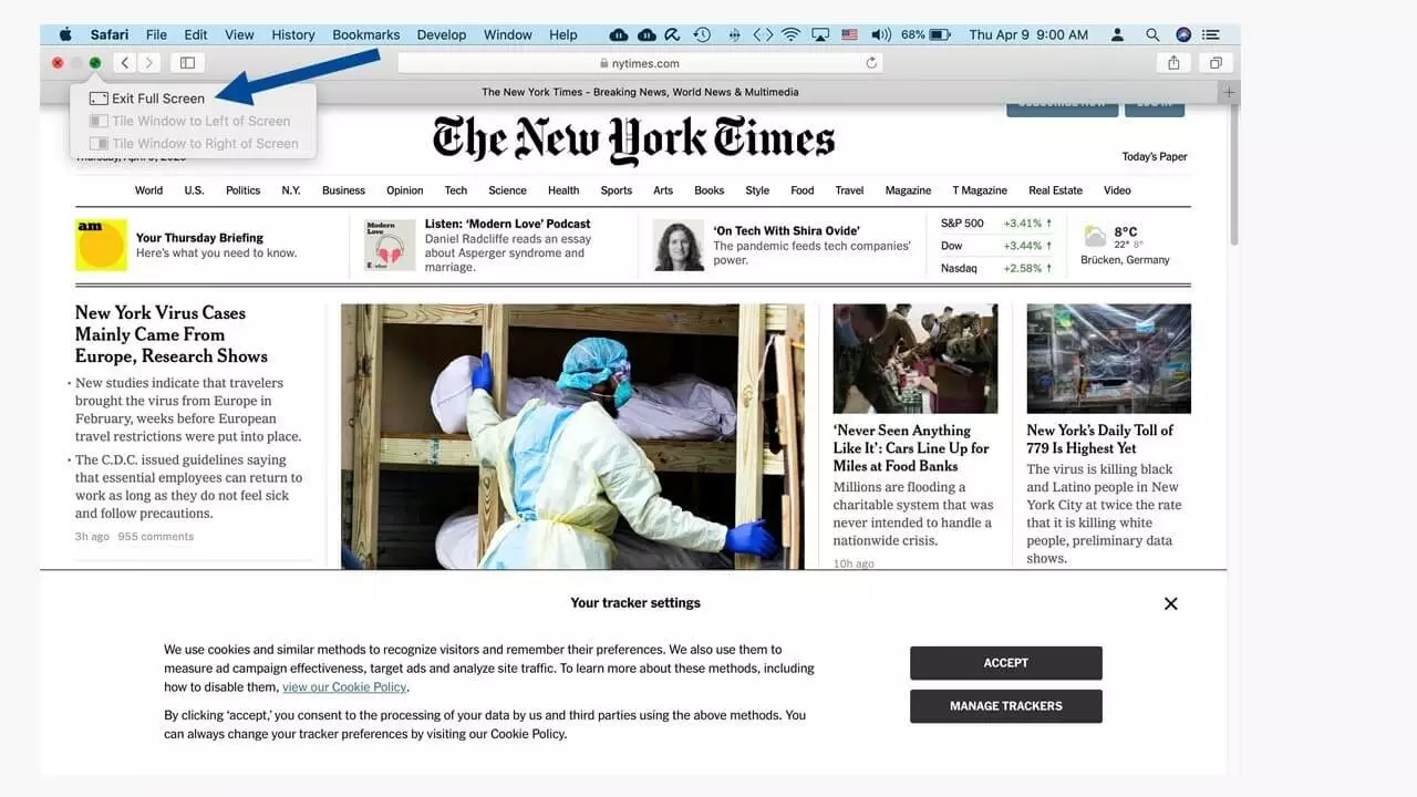 Il tasto per la modalità a schermo intero sul Mac