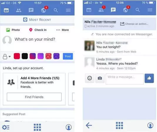 Messenger e timeline in Friendly