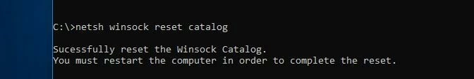 Prompt dei comandi di Windows 10: reset del catalogo Winsock