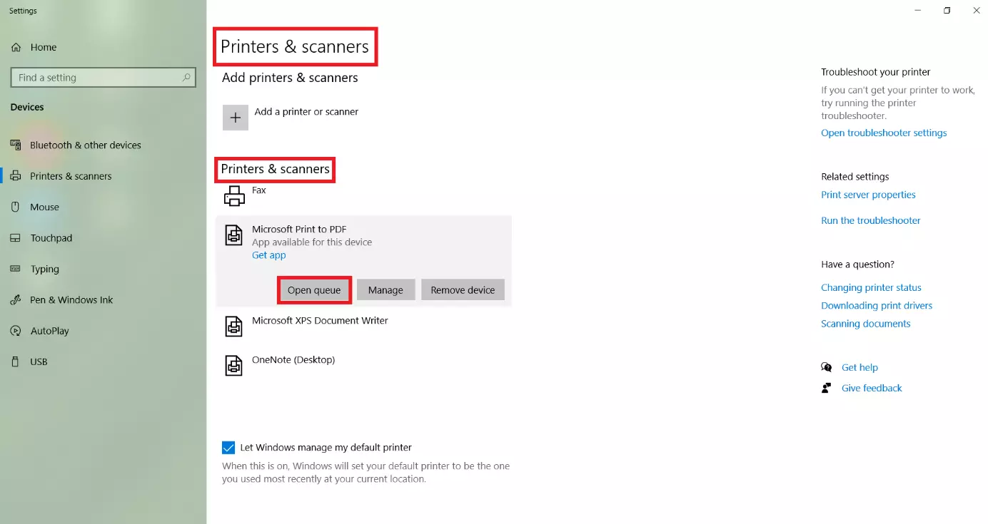 Immagine: Windows 10: menu “Stampanti e scanner”