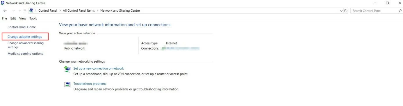 Immagine: Centro connessioni di rete e condivisione di Windows 10