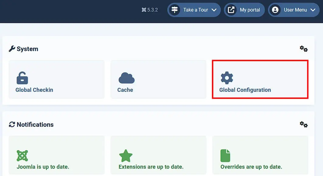 Immagine: Pulsante &ldquo;Configurazione&rdquo; nel back end di Joomla