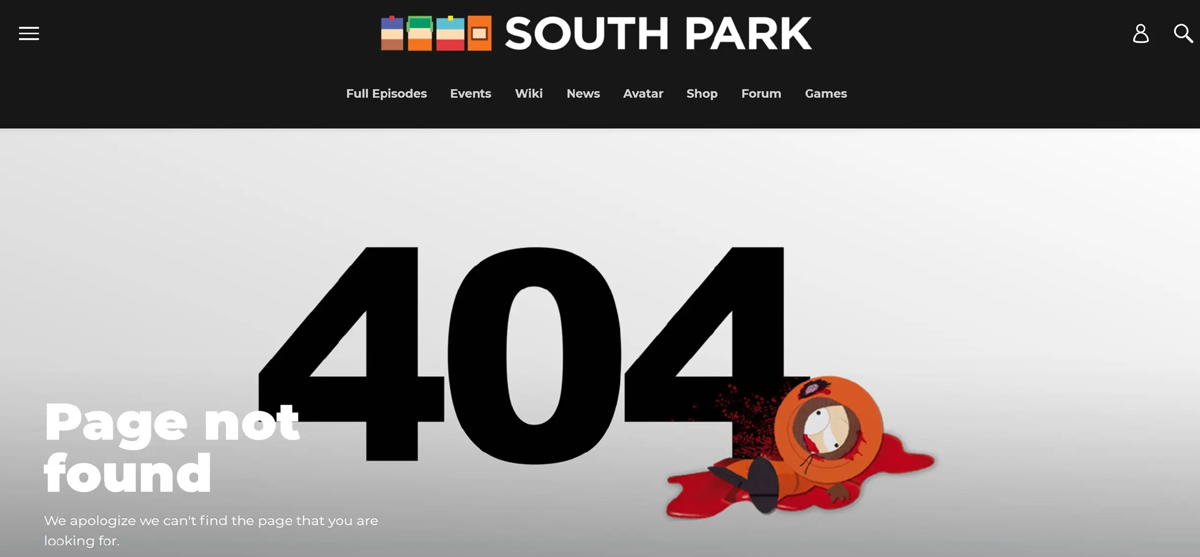 Pagina 404 sul sito di South Park Immagine: Pagina 404 sul sito di South Park