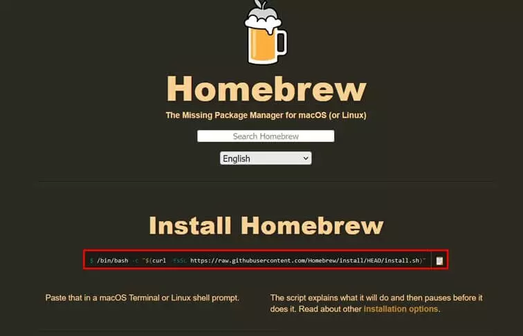 Immagine: Screenshot del sito web inglese di Homebrew