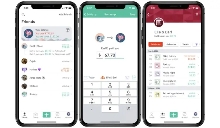 Schermate dell’app Splitwise Immagine: Schermate dell’app Splitwise