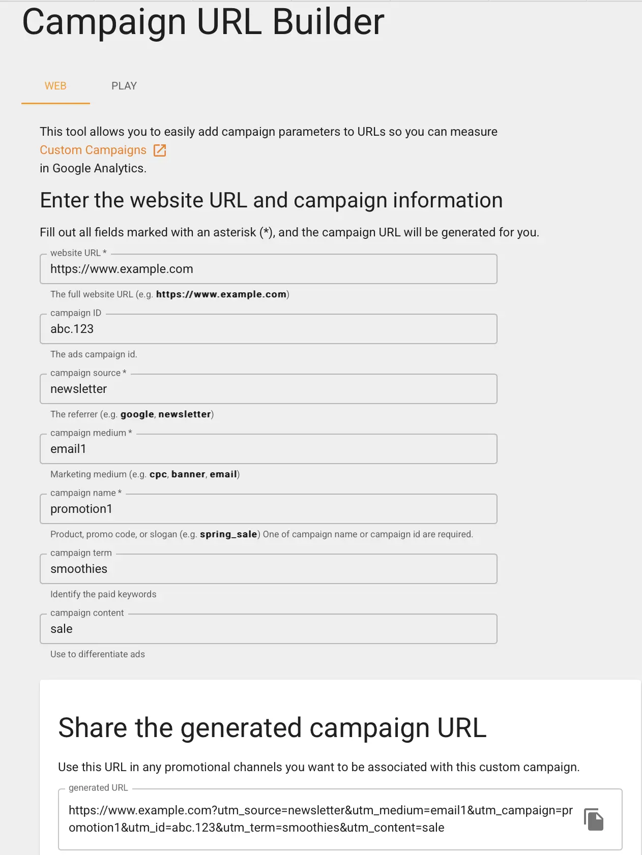 Immagine: Screenshot di Campaign URL Builder di Google