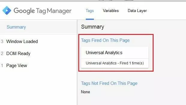 Summary nella console di Google Tag Manager