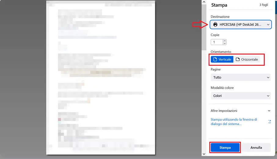 Immagine: Finestra &ldquo;Stampa&rdquo; nella versione online di Outlook