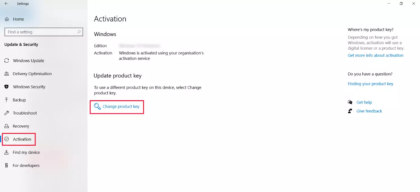 Attivazione di Windows nelle impostazioni